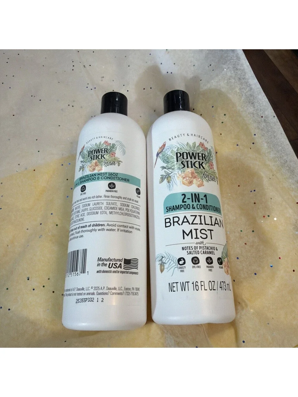 Power Stick for Her Brazilian Mist 2-in-1 Shampoo Conditioner Vegan 16oz 2 Pack